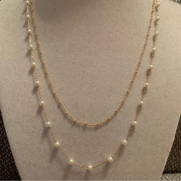 Gold Tone Pearl-Like Layered Necklace - Picture 2 of 4